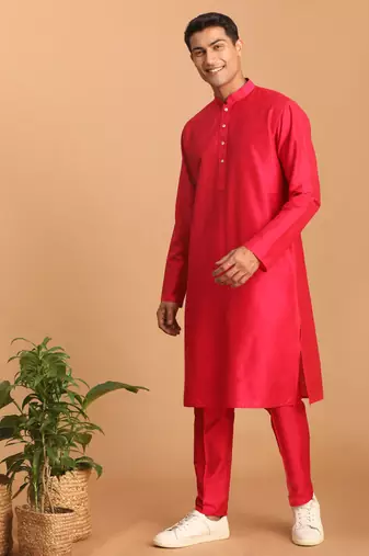 Men'S Pink Viscose Kurta Pyjama Set