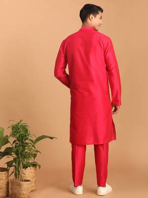 Men'S Pink Viscose Kurta Pyjama Set 3
