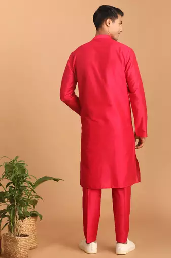 Men'S Pink Viscose Kurta Pyjama Set