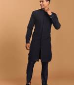 Navy Blue Cotton Blend Kurta Pyjama Set