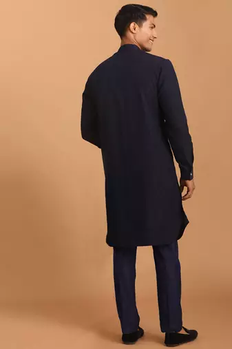 Navy Blue Cotton Blend Kurta Pyjama Set