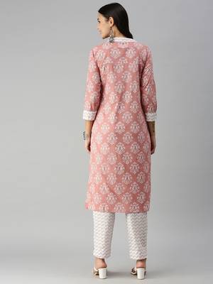 women's mandarin collar chevron foil print mauve straight kurta and trouser 3