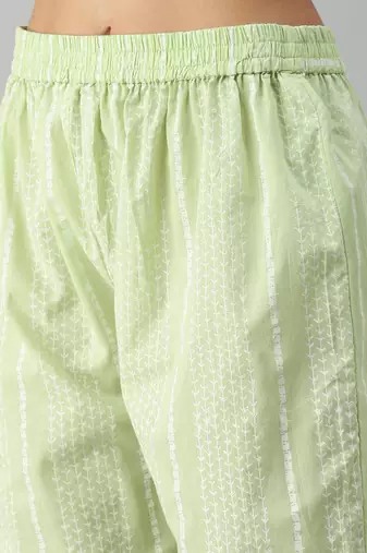 women's round neck floral green straight kurta and palazzos with dupatta