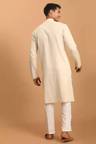 Cream Cotton Kurta And Pyjama Set