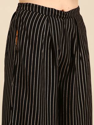 women's round neck striped foil print mustard straight kurta and palazzos with dupatta 5