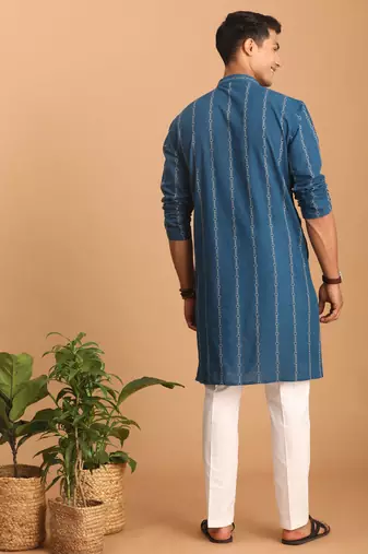Indigo Blue Cotton Kurta And Pyjama Set