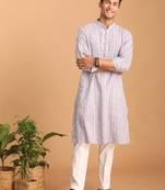 Men'S Purple And White Cotton Kurta And Pyjama Set