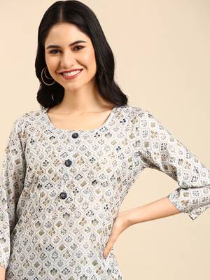 women's round neck solid foil print blue straight kurta and trouser with dupatta 1