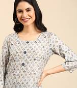 women's round neck solid foil print blue straight kurta and trouser with dupatta