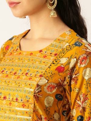 women's round neck solid mustard straight kurta and palazzos 5
