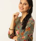 women's round neck solid olive straight kurta and palazzos