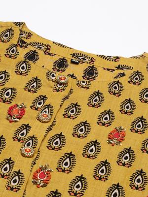 women's round neck ethnic motifs mustard straight kurta and palazzos with dupatta 2