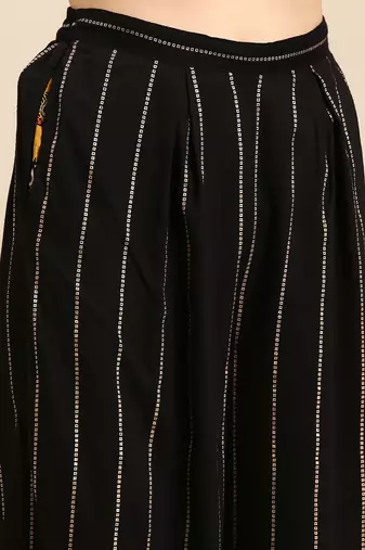 women's round neck ethnic motifs mustard straight kurta and palazzos with dupatta