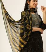 women's round neck geometric black straight kurta and trouser with dupatta