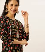 women's round neck solid black straight kurta and palazzos