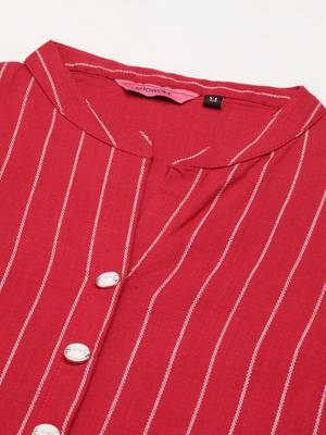 women's mandarin collar striped magenta straight kurta and trouser 2