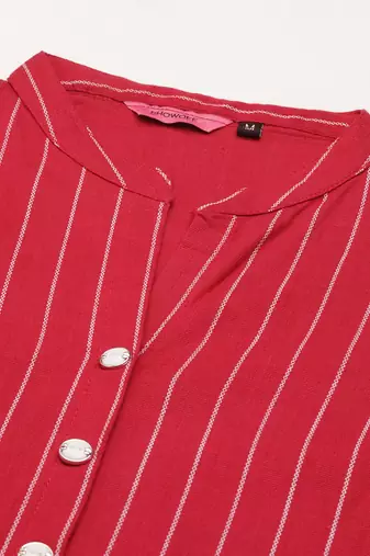 women's mandarin collar striped magenta straight kurta and trouser