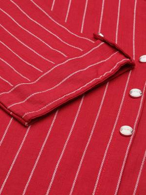 women's mandarin collar striped magenta straight kurta and trouser 3
