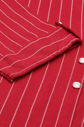 women's mandarin collar striped magenta straight kurta and trouser