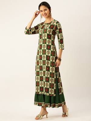 women's round neck solid foil print green straight kurta and palazzos 3