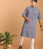 Indigo Blue White Cotton Kurta Pyjama Set