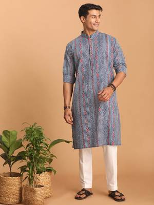 Indigo Blue White Cotton Kurta Pyjama Set 2