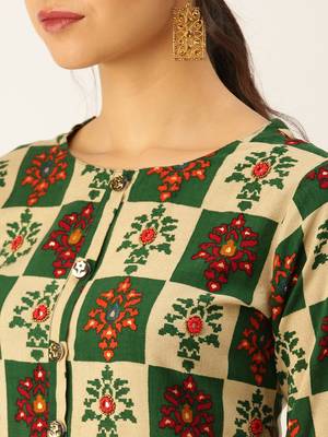 women's round neck solid foil print green straight kurta and palazzos 5