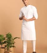 White Cotton Blend Kurta Pyjama Set