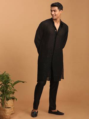 Black Georgette Kurta Pyjama Set 1