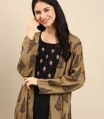 Showoff women's round neck ethnic motifs khaki anarkali kurta and palazzos