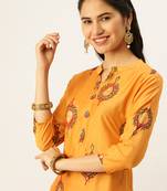 women's mandarin collar ethnic motifs orange straight kurta and trouser