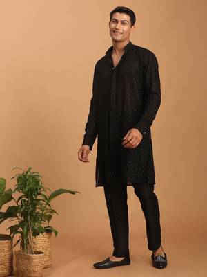 Black Georgette Kurta Pyjama Set 2