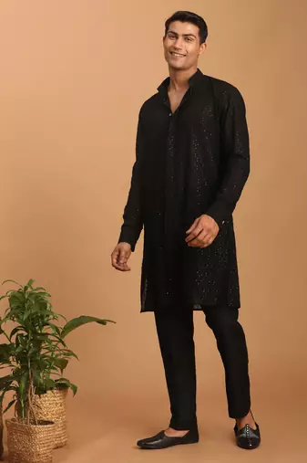 Black Georgette Kurta Pyjama Set