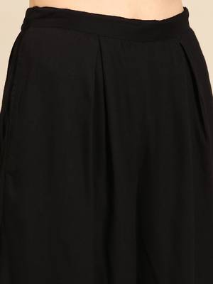 Showoff women's round neck ethnic motifs khaki anarkali kurta and palazzos 5