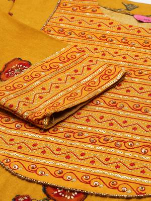 women's round neck floral foil print mustard straight kurta and palazzos 3