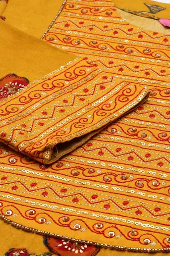 women's round neck floral foil print mustard straight kurta and palazzos