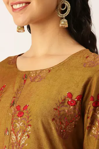 women's round neck solid green straight kurta and palazzos