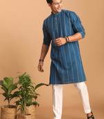 Indigo Blue Cotton Kurta And Pyjama Set