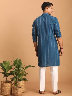 Indigo Blue Cotton Kurta And Pyjama Set 3