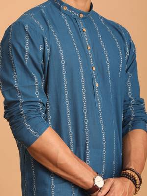 Indigo Blue Cotton Kurta And Pyjama Set 4