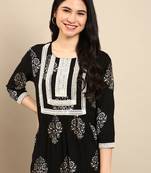 women's round neck floral black straight kurta and palazzos