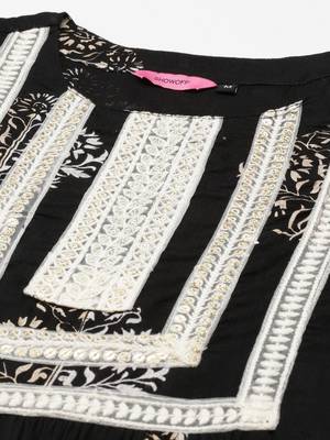 women's round neck floral black straight kurta and palazzos 2