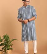 Indigo Blue And White Cotton Kurta And Pyjama Set