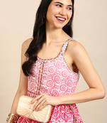 women's shoulder straps tribal block print pink anarkali kurta and sharara