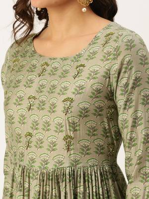 women's round neck striped grey a-line kurta and trouser with dupatta 5
