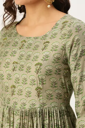 women's round neck striped grey a-line kurta and trouser with dupatta