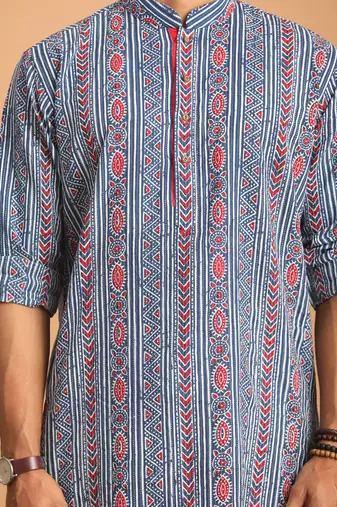 Indigo Blue White Cotton Kurta Pyjama Set