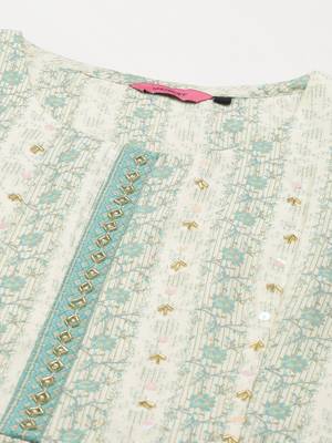 women's round neck solid cream anarkali kurta and trouser 2