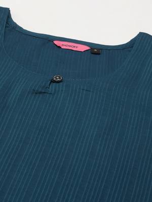 women's round neck woven design teal straight kurta and trouser 2