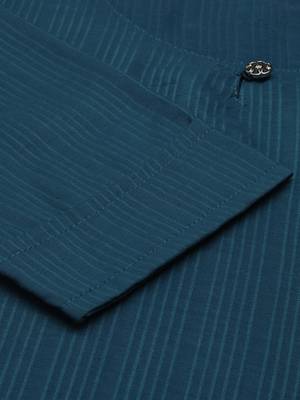 women's round neck woven design teal straight kurta and trouser 3